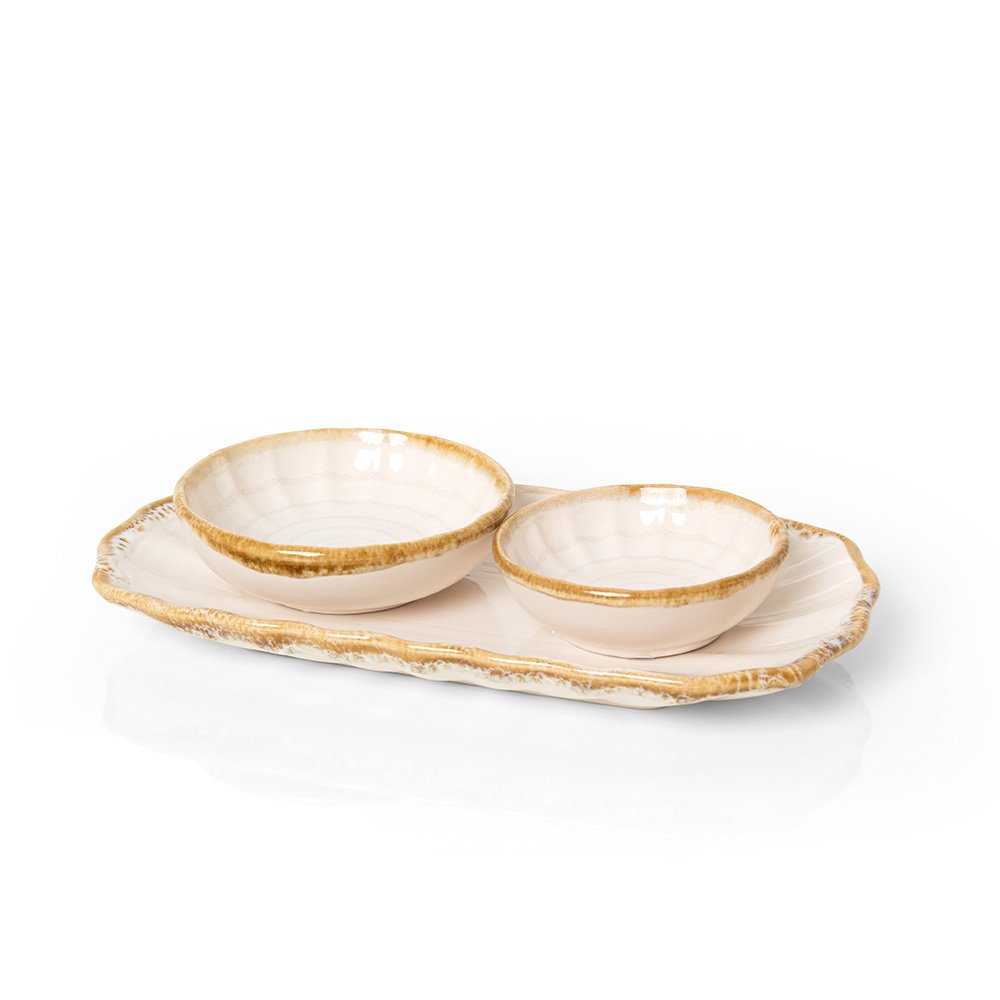 Conjunto Travessa e Bowls Copa e Cia Orion em Cerâmica Filipinas